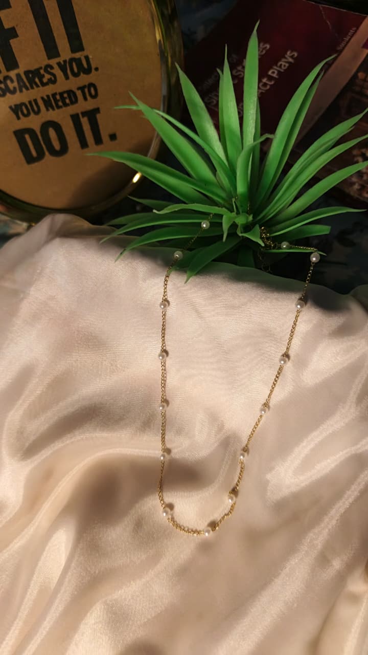 Dainty Pearl Charm Necklace | Minimal Gold Chain Necklace
