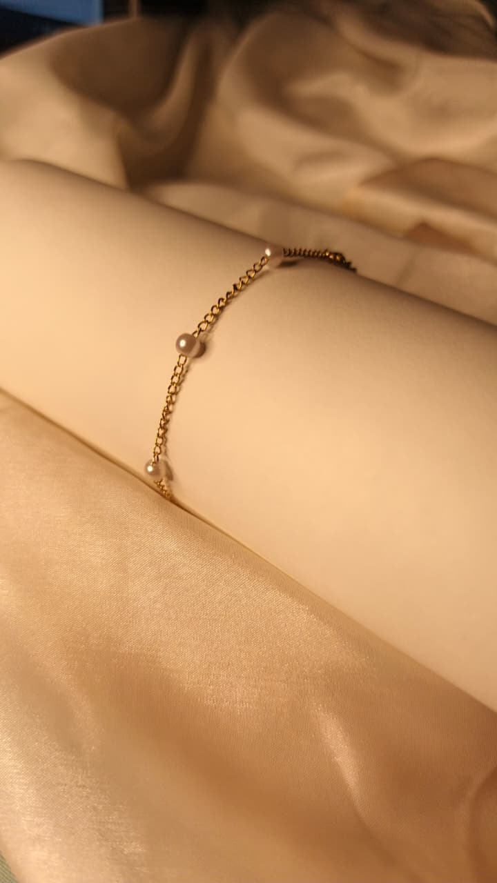 Gold Pearl Chain Bracelet | Minimalist Pearl Charm Bracelet